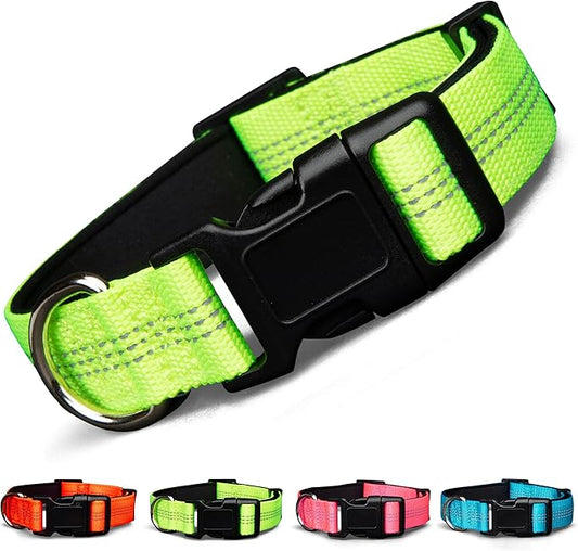 BLAZIN 'Color Me Happy!' Reflective Dog Collar for Day and Night - Adjustable Soft Neoprene Padded Dog Collar in 4 Vibrant Colors - Keeps Dogs Safe and Stylish - for Every Day Use (Medium, Yellow)