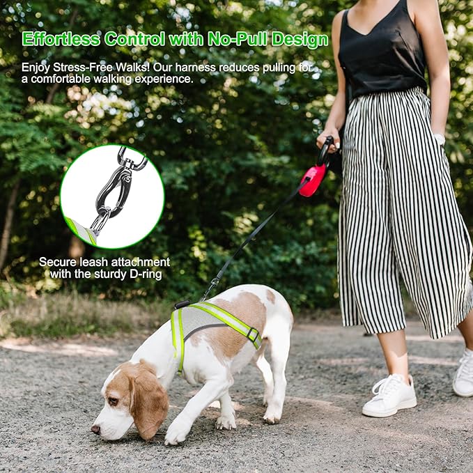 Visinite LED Dog Harness, USB Rechargeable Light Up Dog Harness Vest, 2 Illuminate Modes Glow in The Dark Dog Harness, Adjustable Lighted Dog Harness Light for Night Walking Safety