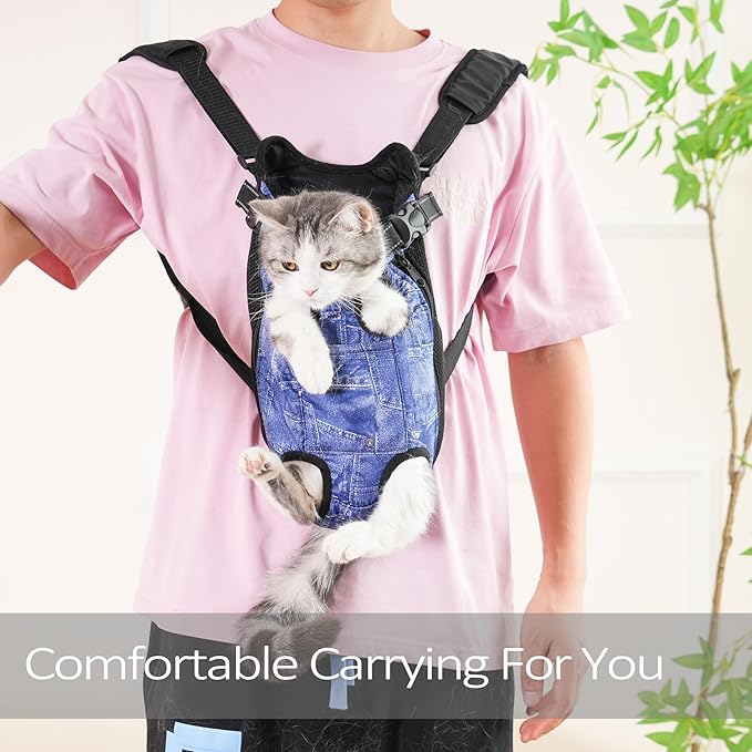 Pet Carrier Backpack Pet Tote Bags for Cats or Doggies, Portable Puppy Travel Carrier Bags, Cozy Soft Pet Puppies Carriers Slings Backpacks (Denim, Large (Pack of 1))