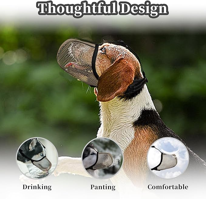 Dog Muzzle, Breathable Soft Muzzle for Extra Large Dogs to Anti & Prevent Barking Biting Chewing, Reflective & Adjustable Basket Muzzle with Air Mesh for German Shepherd Brown XXL