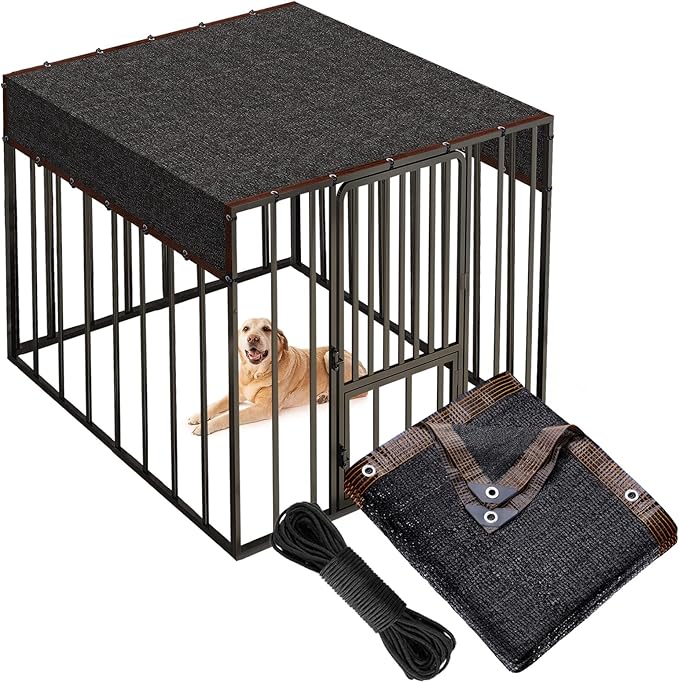 High Density Dog Kennel Shade Cover- 10 x 13ft Upgrade Mesh Shade Panel, Dog Cage Sunblock Shading Cloth Net Mesh Tarp with Rope for Outdoor Dog House Large Pet Crate Chicken Coop