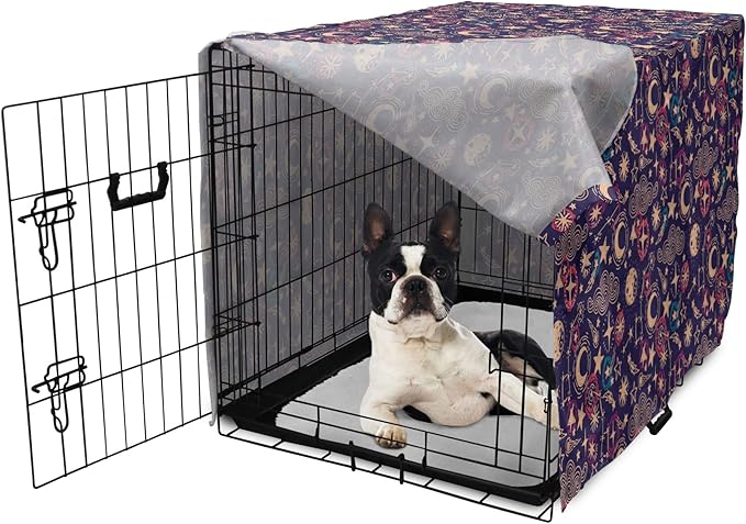 Lunarable Hipster Dog Crate Cover, Hand Drawn Starry Scene of Constellation Crescent Space-themed Layout, Easy to Use Pet Kennel Cover for Small Dogs Puppies Kittens, 22 Inch, Navy Blue and Multicolor