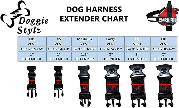 Doggie Stylz Dog Harness Girth Strap Extender Harnesses, Adds 3-5 Extra inch Extension to Your Dogs Girth Strap (2" Inch Width (adds 5 inches))
