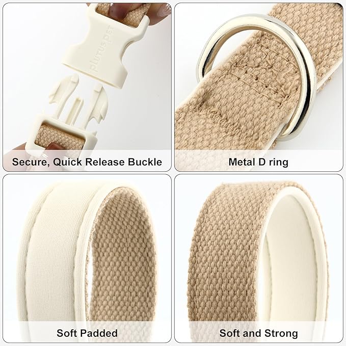 Plutus Pet Cotton Dog Collar, Heavy Duty Collar with Soft Padding, Adjustable and Comfortable for Small Medium and Large Dogs, Beige, S