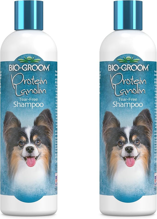 Bio-Groom Protein Lanolin Dog Shampoo – Tear-Free Pet Shampoo, Dog Bathing Supplies, Puppy Wash, Cat & Dog Grooming Supplies, Cruelty-Free, Made in USA, Tearless Dog Products – 12 fl oz 2-Pack