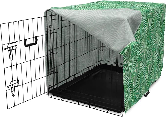 Lunarable Fern Pattern Dog Crate Cover, Background Illustration Covered with Palm Tree Leaves Art Print, Easy to Use Pet Kennel Cover for Medium Large Dogs, 48 Inch, White and Fern Green