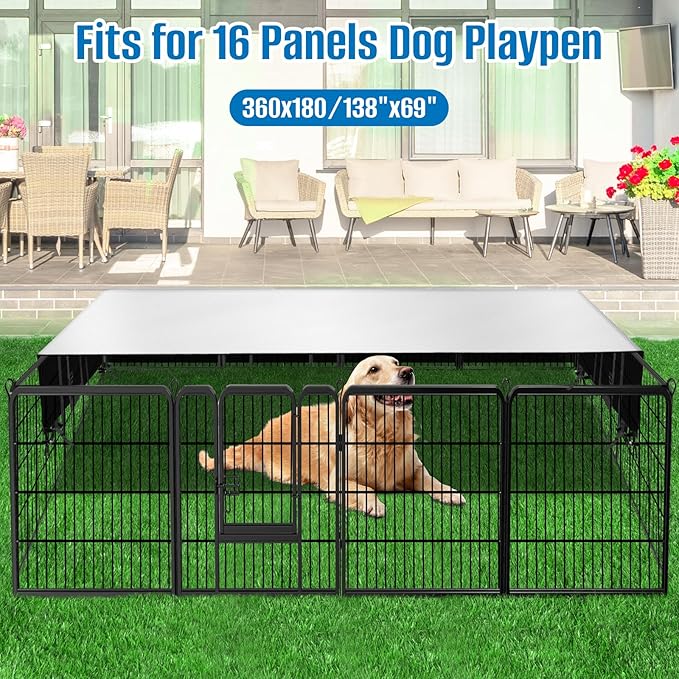 SIRUITON Dog Playpen Cover,Heavy Duty 600D Oxford Fabric with Sun/Rain Dog Play Pen Cover Top Sun Shade Specialized Fits for 24/32/40/45/50" Panels Dog Playpen.(Cover Only)