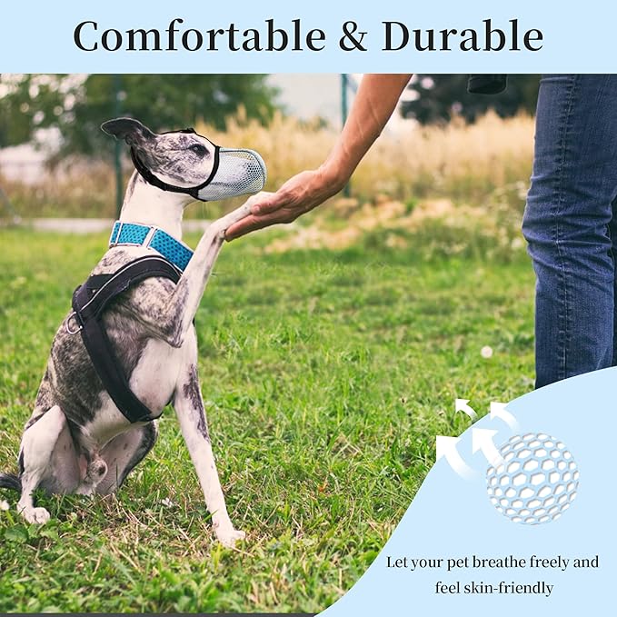 Dog Muzzle, Breathable Soft Muzzle for Small to Medium Dogs to Anti & Prevent Barking Biting Chewing, Reflective & Adjustable Basket Muzzle with Air Mesh for Schnauzer Blue M