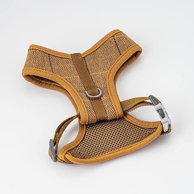 HUGO & HUDSON Dog Harness, No-Pull Anti Choke Tweed Harness Vest, Caramel Checkered Herringbone, L