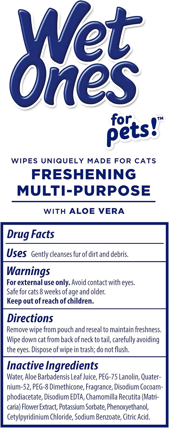 Wet Ones for Pets Freshening Multipurpose Wipes for Cats with Aloe Vera | Easy to Use Cat Cleaning Wipes, Freshening Cat Grooming Wipes for Pet Grooming in Fresh Scent (Pack of 1,100 Count Total)