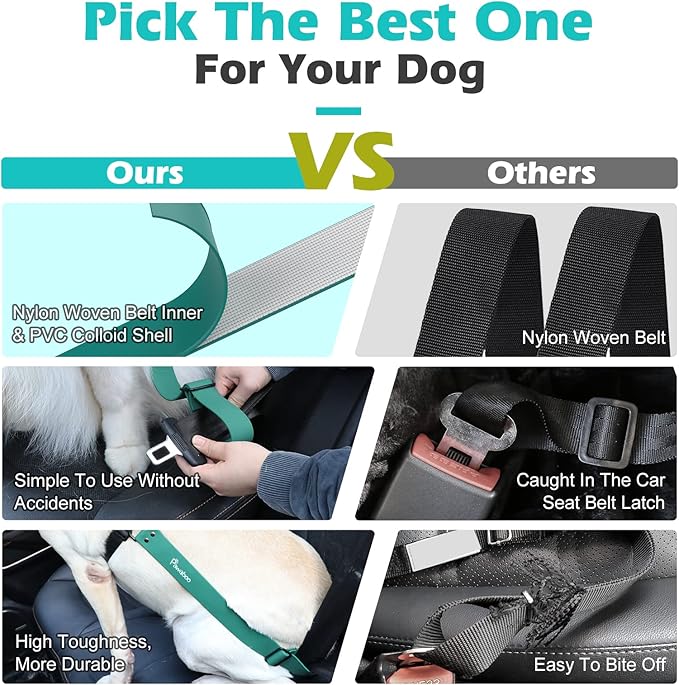 Pawaboo Dog Car Seatbelt, Universal Pet Safety Belt, Chew-Proof Dog Car Restraint with Adjustable Strap, Nylon Woven Belt & PVC Shell Dog Seatbelt Harness, Dog Leash with 360° Hook, 20 in, Dark Green