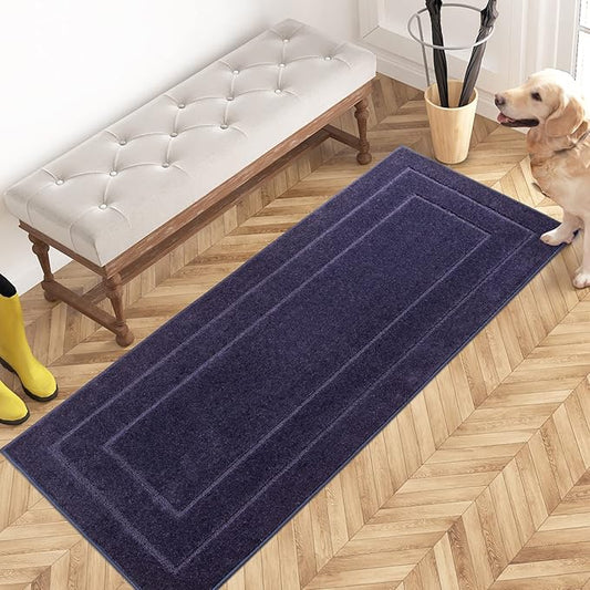 PURRUGS Dirt Trapper Door Mat 24" x 59.5", Non-Slip/Skid Machine Washable Entryway Rug, Dog Door Mat, Super Absorbent Welcome Mat for Muddy Wet Shoes and Paws, Navy Blue