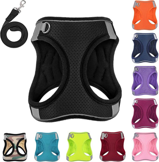 Dog Harness with Leash Set, No-Pull Step-in Reflective Pet Harness with 1 Leash Clips, Adjustable Soft Padded Easy Walk Dog Vest for Small Medium Large Dogs, Cats(Carbon Black, XXXSmall)