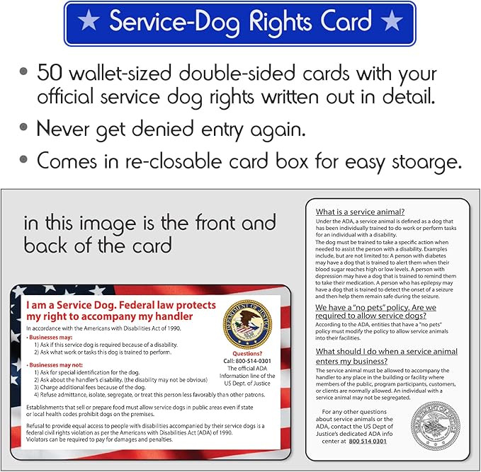 Service Dog Vest + ID Tag + 50 ADA Information Cards - Service Dog Harness w Patch in Sizes X Small to XX Large, Metal Dog Tag has Durable Clip, Service Animal Information Cards. ESA Accessory Set