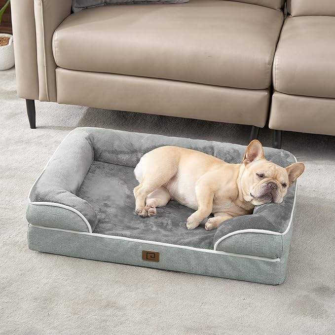 EHEYCIGA Orthopedic Dog Bed for Small Dogs, Waterproof Memory Foam Small Dog Beds with Sides, Non-Slip Bottom and Egg-Crate Foam Medium Dog Couch Bed with Washable Removable Cover, Greyish Green