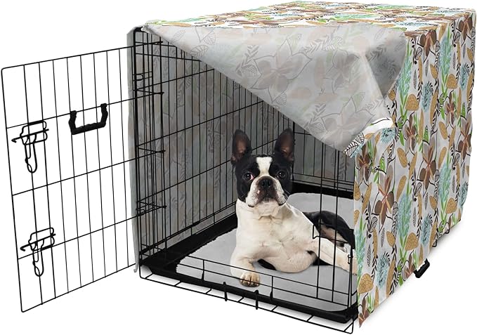 Lunarable Paint Dog Crate Cover, Leaf Petals Flourish Summer Florets Dahlia Romantic Girls, Easy to Use Pet Kennel Cover for Small Dogs Puppies Kittens, 22 Inch, Sand Brown Pale Blue