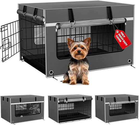 24In Tear-Resistant & Breathable Dog Crate Cover, 1680D Heavy-Duty Windproof Fabric. Efficient Moisture Removal and Ventilation. More Durable with Metal Fixtures, Gray(Cover Only)