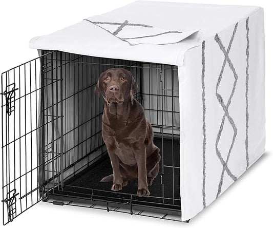 Sweet Jojo Designs 42in. Medium/Large Dog Crate Cover (Grey Boho Modern Tuft) Pet Cage, Kennel Covers (Bohemian, Farmhouse, Shabby Chic, Designer, Neutral, Elegant, Minimalist, Gray Tufted Cotton)