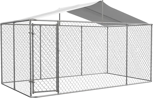 Large Outdoor Dog Kennel, Heavy Duty Galvanized Steel Dog Enclosure, Chicken Coop w/Waterproof UV-Resistant Cover, Lockable Door Chain Link for Small & Large Pets, Backyard-157.2" L x 91.2" W x 90" H