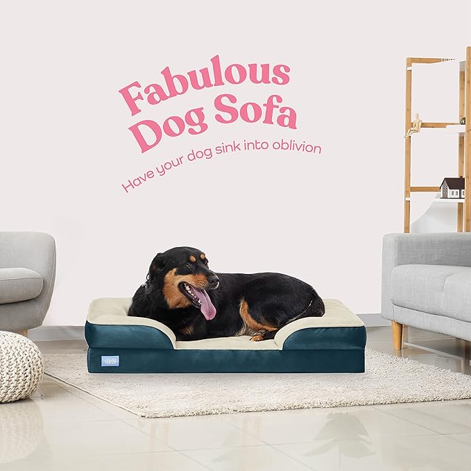 Orthopedic Sofa Dog Bed - Ultra Comfortable Dog Bed for Large Dogs - Breathable & Waterproof Pet Bed- Egg Foam Sofa Bed with Extra Head and Neck Support - (X-Large, Blue & White)