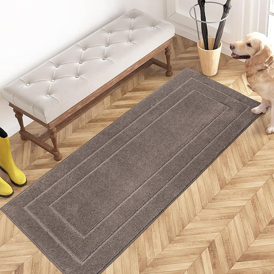 PURRUGS Dirt Trapper Door Mat 24" x 59.5", Non-Slip/Skid Machine Washable Entryway Rug, Dog Door Mat, Super Absorbent Welcome Mat for Muddy Wet Shoes and Paws, Grayish Brown