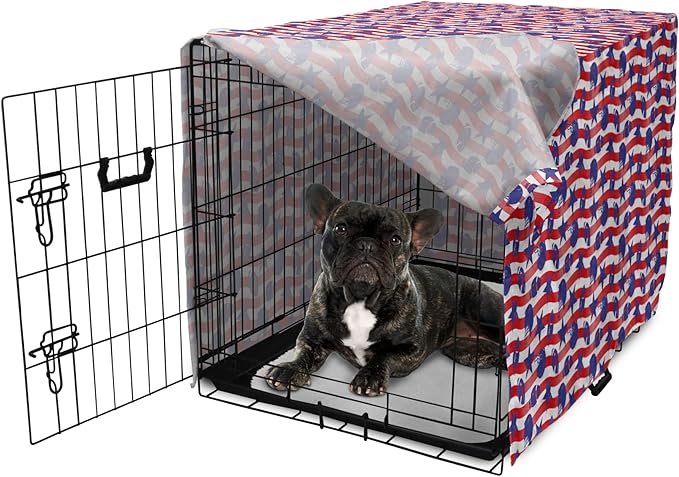 Lunarable Football Dog Crate Cover, Wavy Stripes and National Sport in American USA Inspired Colors, Easy to Use Pet Kennel Cover for Cats & Medium Dogs, 24 Inch, Coral Violet Blue White