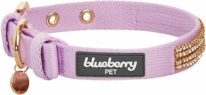 Blueberry Pet Sparkling Rhinestone Adjustable Dog Collar with Metal Buckle, Lavender, Neck 13-16.5", for Medium Breed