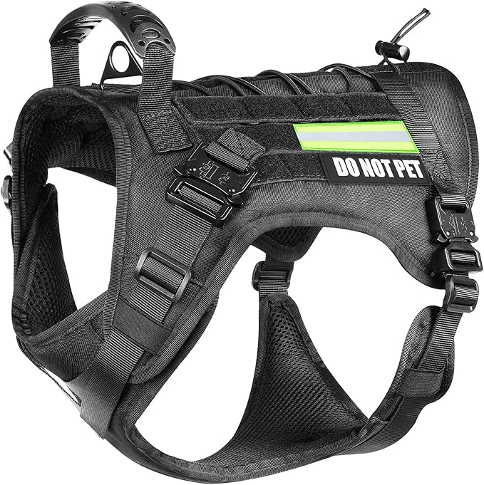 Tactical Dog Harness With all 4 Metal Buckle, Working Dog Vest With Reflective Patch and Reflective Do Not Pet Patch, Dog Vest Harnesses with Handle, Black for Small,Medium, Large Dog, XL Size