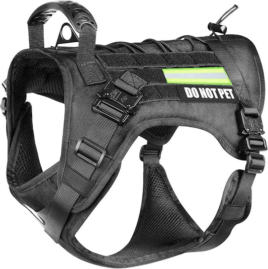 Tactical Dog Harness with All 4 Metal Buckle, Working Dog Vest with Reflective Patch and Reflective Do Not Pet Patch, Dog Vest Harnesses with Handle, Black for Small,Medium, Large Dog, M Size