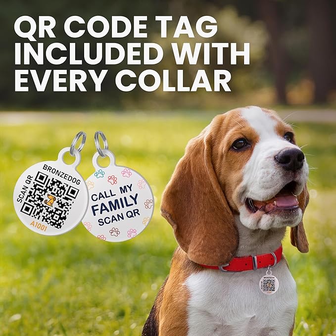 BRONZEDOG Rolled Leather Dog Collar with QR ID Tag Adjustable Soft Round Collars for Small Medium Large Dogs Puppy Cat (7" - 10" Neck Size, Dark Blue)