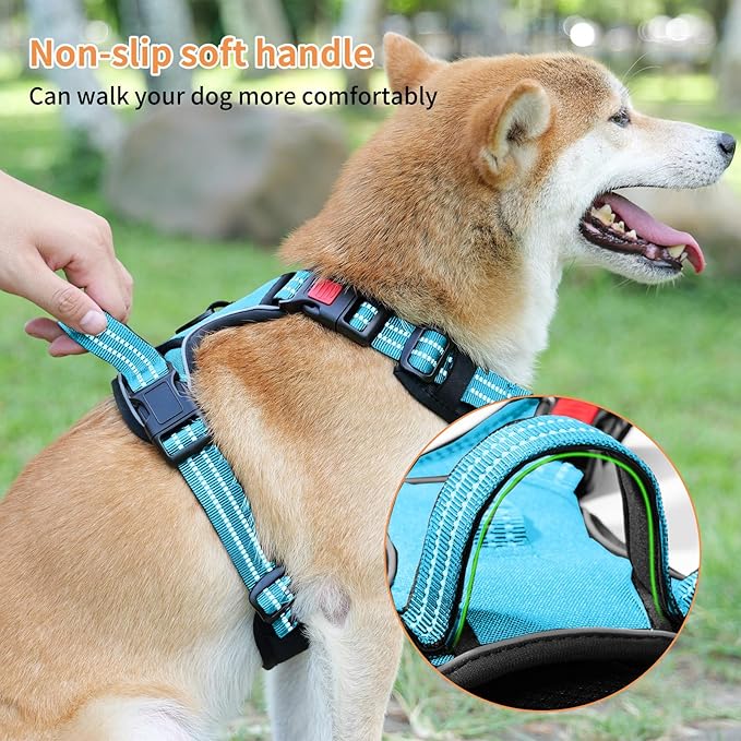 SUUVKING Dog Harness,No Pull Harness,Reflective No-Choke Pet Oxford Vest,Adjustable Soft Padded Pet Vest with Handle for Small to Large Dogs(Blue,M)