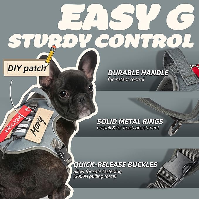 PETAGE Tactical Dog Harness for Small Medium Large Dogs No Pull Adjustable Soft Padded Dog Vest Reflective No-Choke Pet Oxford Vest with Easy Control Pet Vest Military Service Dog Harnesses(Grey XL)