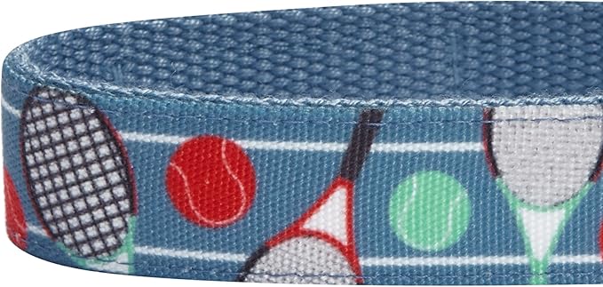 Blueberry Pet 5 Patterns Sports Fan Tennis Canvas Adjustable Dog Collar with Metal Buckle - Teal Blue, Neck 17-20.5", for Large Breed
