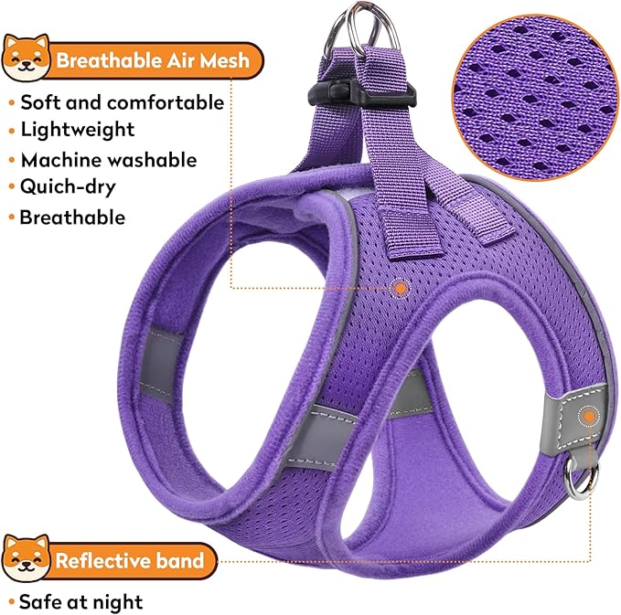 Dog Harness with Leash Set, No-Pull Step-in Reflective Pet Harness with 1 Leash Clips, Adjustable Soft Padded Easy Walk Dog Vest for Small Medium Large Dogs, Cats(Light Purple, XXSmall)