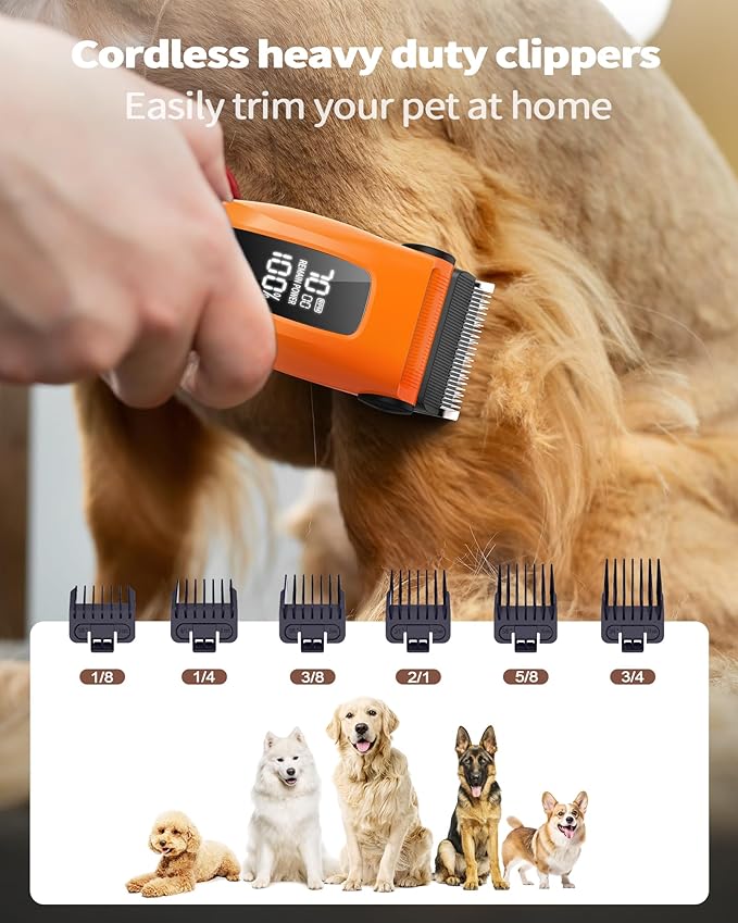 3 in 1 Dog Clippers for Heavy Thick Hair & Coats, Rechargeable Cordless Pet Shaver with Storage Box, Quiet Paw Trimmer for Small & Large Dogs, Cats & Animals
