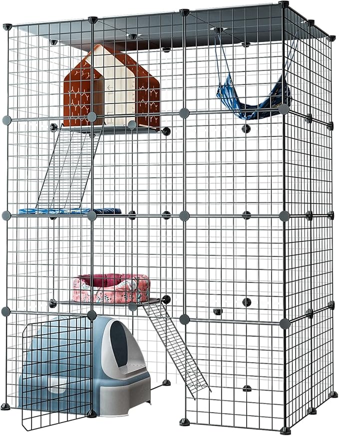 Oneluck 4-Tier 55 Inch Large Cat Cages DIY Cat Playpen Detachable Metal Wire Kennels Cat Crate Exercise Extra Place Ideal for 1-2 Cat