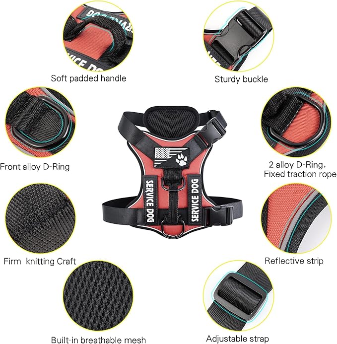 Demigreat Service Dog Harness, Reflective Dog Vest Harness with 5 PCS Patches, Adjustable Soft Oxford Pet Harness, Inner Layer Mesh, Easy to Control for Dogs