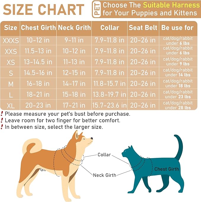 GAMUDA Dog Harness, Collar and Seat Belt Set, Vehicle Safety Harness, Retractable Adjustable Pet Seatbelts with Travel Strap and Carabiner for Most Cars (Beige, XS)