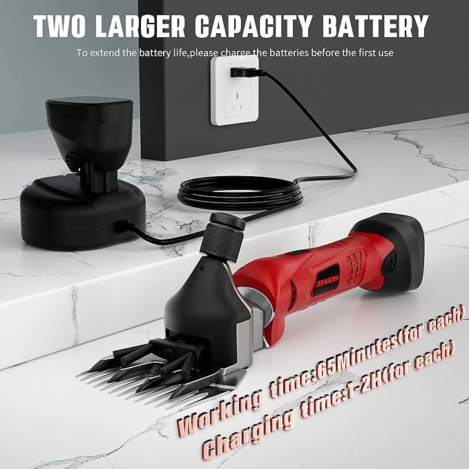 500W Cordless Sheep Shears, Professional Electric Sheep Shearing Clippers with 2 PCS Rechargeable 2 Ah Lithium Battery, Heavy Duty Animal Clippers for Alpacas Goats Cattle Farm Livestock Pet