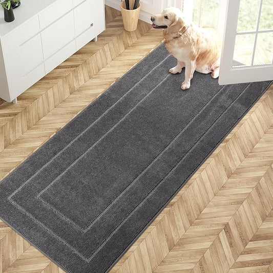 PURRUGS Dirt Trapper Door Mat 32" x 70", Non-Slip/Skid Machine Washable Entryway Rug, Dog Door Mat, Super Absorbent Welcome Mat for Muddy Wet Shoes and Paws, Grey