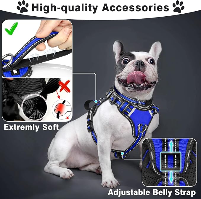 WINSEE Pet Harness Collar and Leash Set, All-in-one Reflective Dog Harness No Pull with Adjustable Buckles for Puppies, Small, Medium, Large, and Extra-Large Dogs (X-Large, Dark Blue)