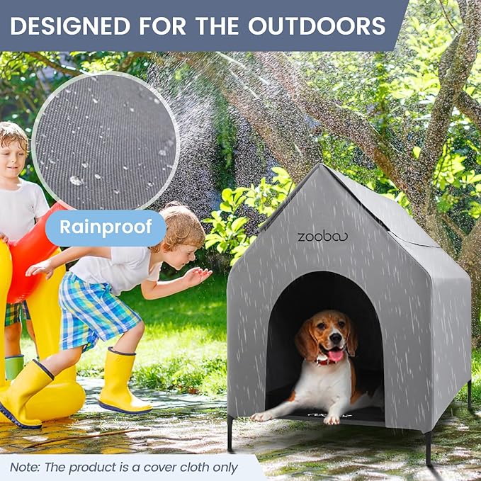 36” Durable Dog House Cover - Waterproof & UV-Resistant 600D Oxford Fabric Canopy for Outdoor Kennels - Cover Only, Fits 36"x30"x44" Houses - Protective Large Breed Shelter Top - Cool Grey