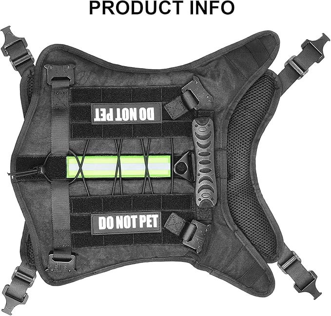 Tactical Dog Harness With all 4 Metal Buckle, Working Dog Vest With Reflective Patch and Reflective Do Not Pet Patch, Dog Vest Harnesses with Handle, Black for Small,Medium, Large Dog, XL Size