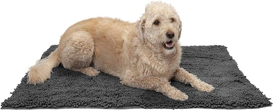Furhaven 44" x 35" Highly Absorbent Dog Door Mat for Muddy Paws, 100% Washable, Perfect for Entryway, Kitchen, & Bathroom Use - Chenille Shammy Rug - Charcoal (Gray), Extra Large/XL