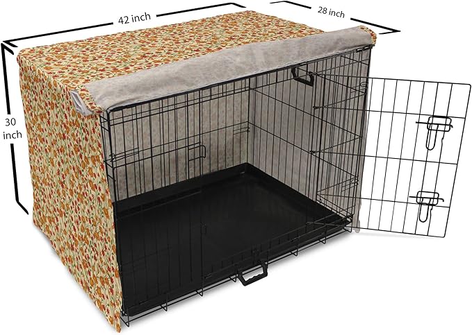 Ambesonne Floral Dog Crate Cover, Burgeoning Flowers Small Flora Scene Foliage Meadow Setting Vintage Garden Art, Easy to Use Pet Kennel Cover for Medium Large Dogs, 42 Inch, Beige Multicolor