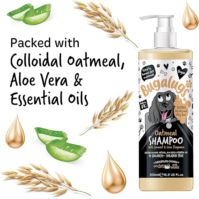Oatmeal & Aloe Vera Dog Shampoo Dog Grooming Shampoo Products for Smelly Dogs with Fragrance, Oatmeal Puppy Shampoo, Professional Vegan pet Shampoo & Conditioner
