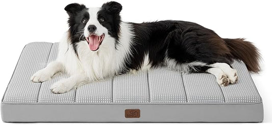Bedsure Cooling Gel Foam Dog Bed for Large Dogs, Waterproof Orthopedic Egg Foam Dog Bed for Outdoor, Summer Comfort Pet Mats for Crate with Washable Cover(41"x29", Grey)