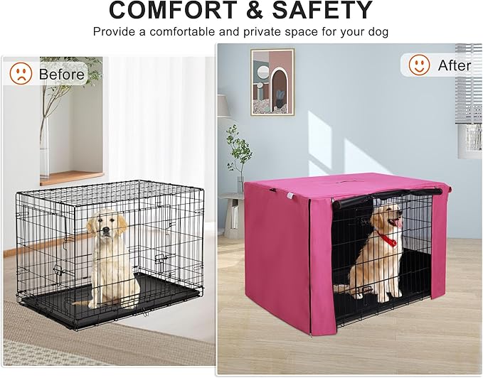 HiCaptain Dog Crate Cover for 24 Inches Wire Crate, Heavy-Duty Breathable Pet Kennel Covers Fit for 1 2 Doors Standard Wire Crate (Pink 24 inches)
