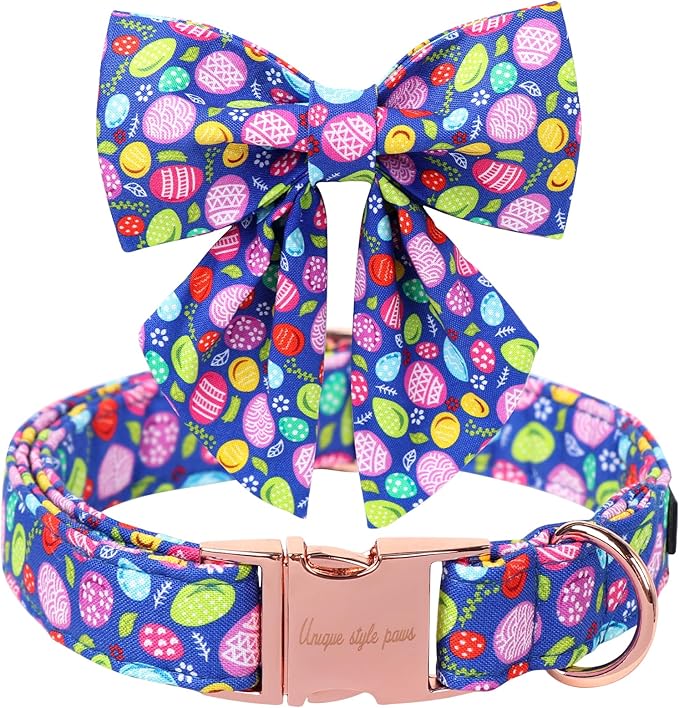 Unique Style Paws Easter Day Dog Collar with Bow Colorful Egg Rabbit Dog Collar Bowtie Bowtie Collar for Large Medium Small Dogs