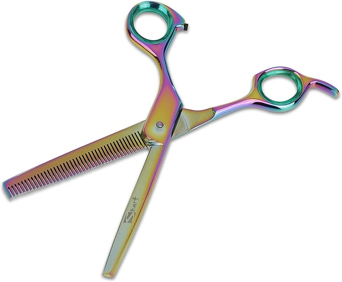 Sharf Gold Touch Pet Shears, 6.5' 42-Tooth Rainbow Thinning Shear for Dogs, 440c Japanese Stainless Steal Dog Thinning Shears